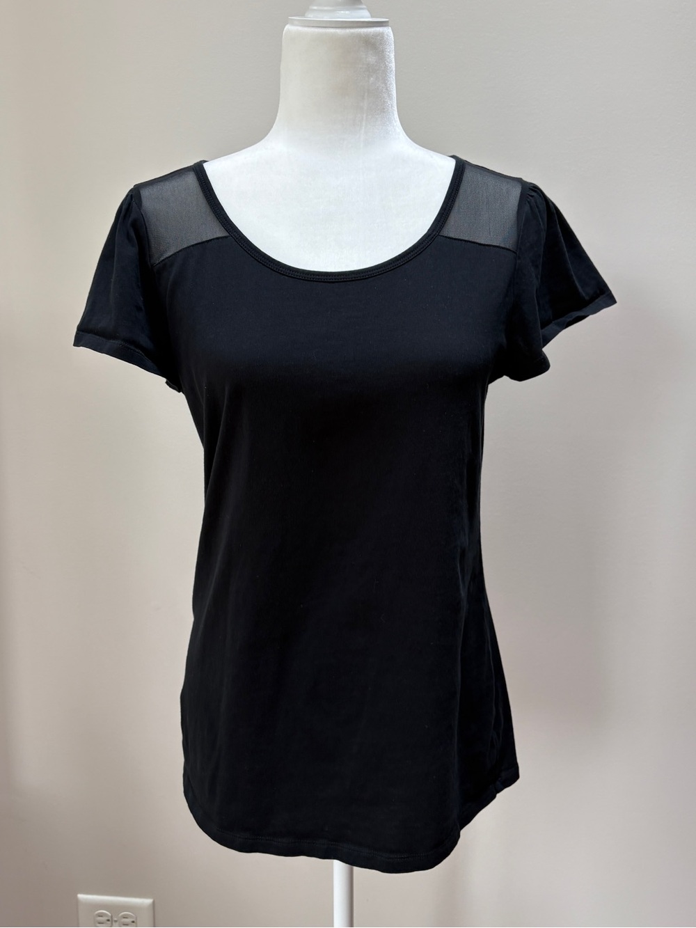 GAP Black Short-Sleeve Top with Mesh Shoulder Panels